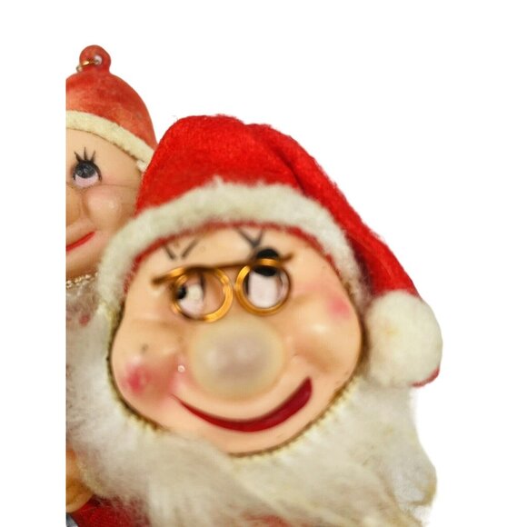 Dopey And Doc Santa Red Flocked Disney Christmas Collectible Ornament Vintage - Picture 9 of 14